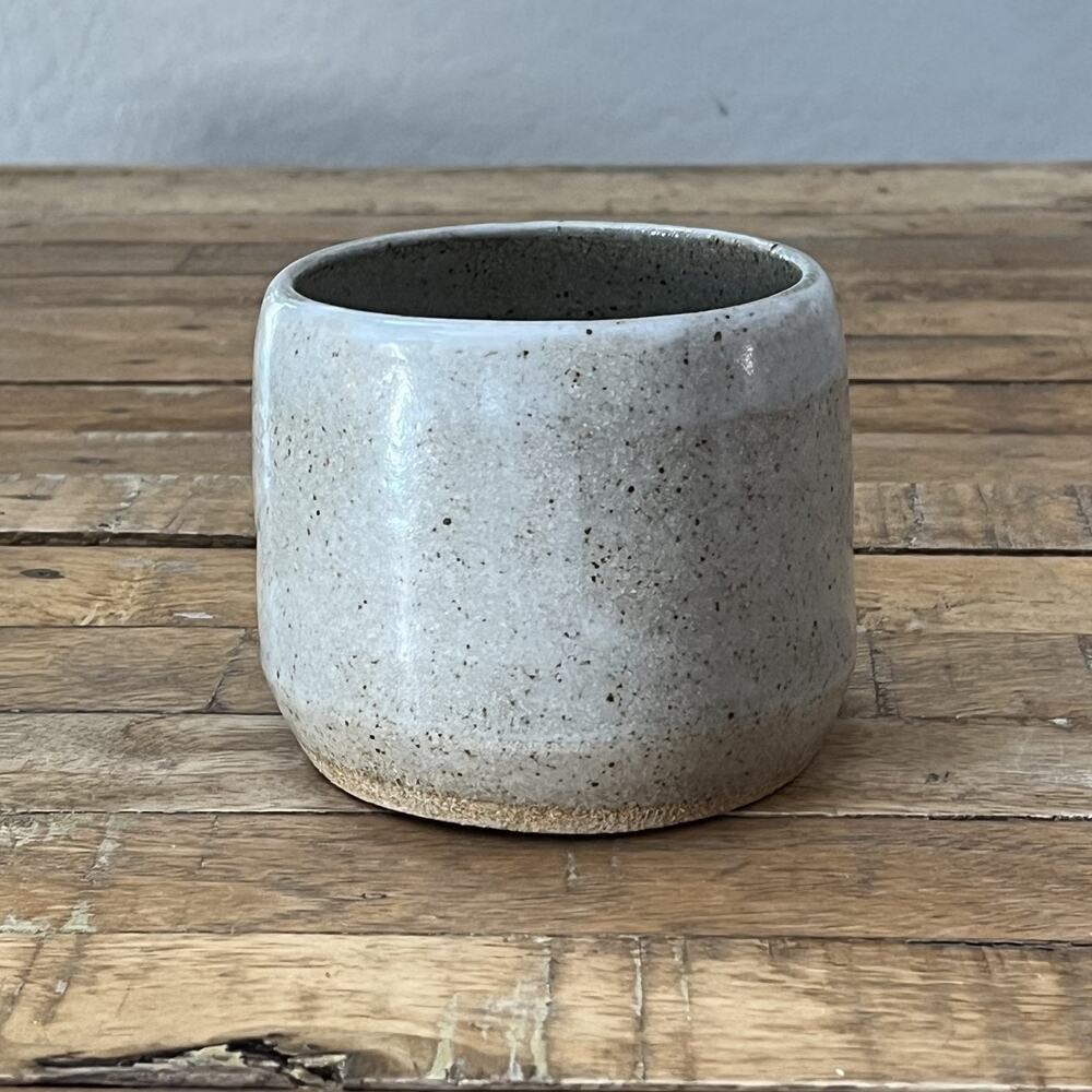 Studio Art Pottery Matcha Mug 4 in Stoneware Gray/White Speckled Glaze Signed